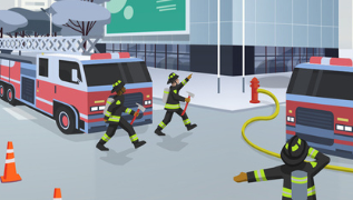 thumbnail depicting firemen directing traffic in front of fire trucks
